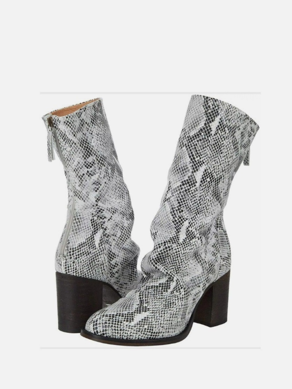 Free People Elle Snake Print Stacked Block Heel Slouchy Boots Size 38